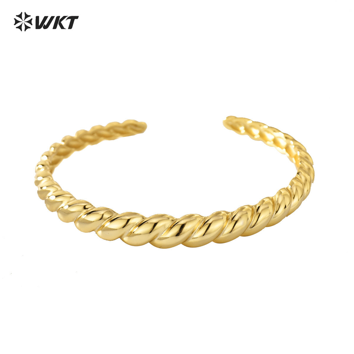 WT-B646 Women Fashion Twisted Design 18K Real Gold Plated Open Size Adjustable Yellow Brass Metal Bangle
