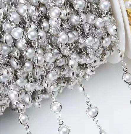 WT-RBC220 Amazing Unique Artificial Pearl Beads Jewelry Chain Women DIY Handmade Round Beads Necklace Chain in 5 Meters