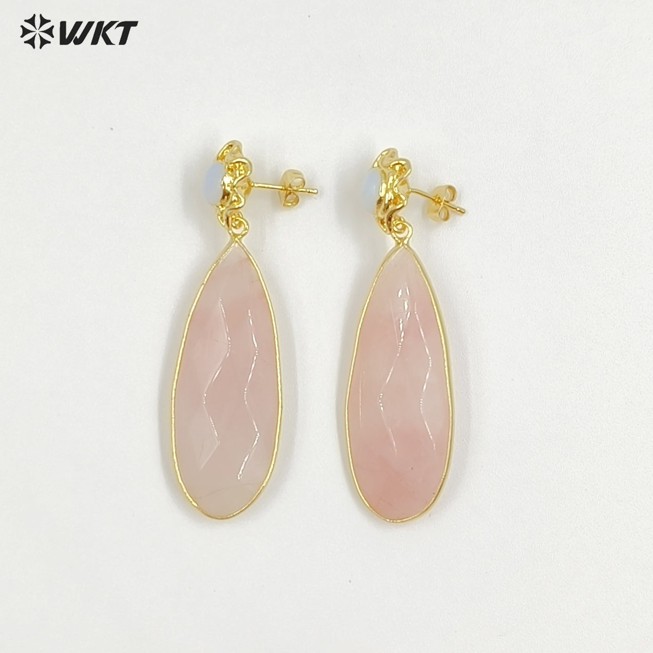 WT-E792 New Design Gold Plated Natural Small Gemstones And Pink Crystal Long Waterdrop Shape Earrings As Women Romantic Gift