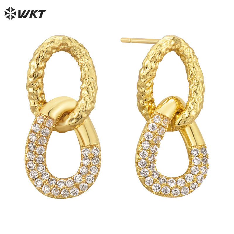 WT-ME116 European Style Exquisite Yellow Bass and Tiny Zircon Paved Figure Eight Buckle Shape Earrings Women Party Jewelry