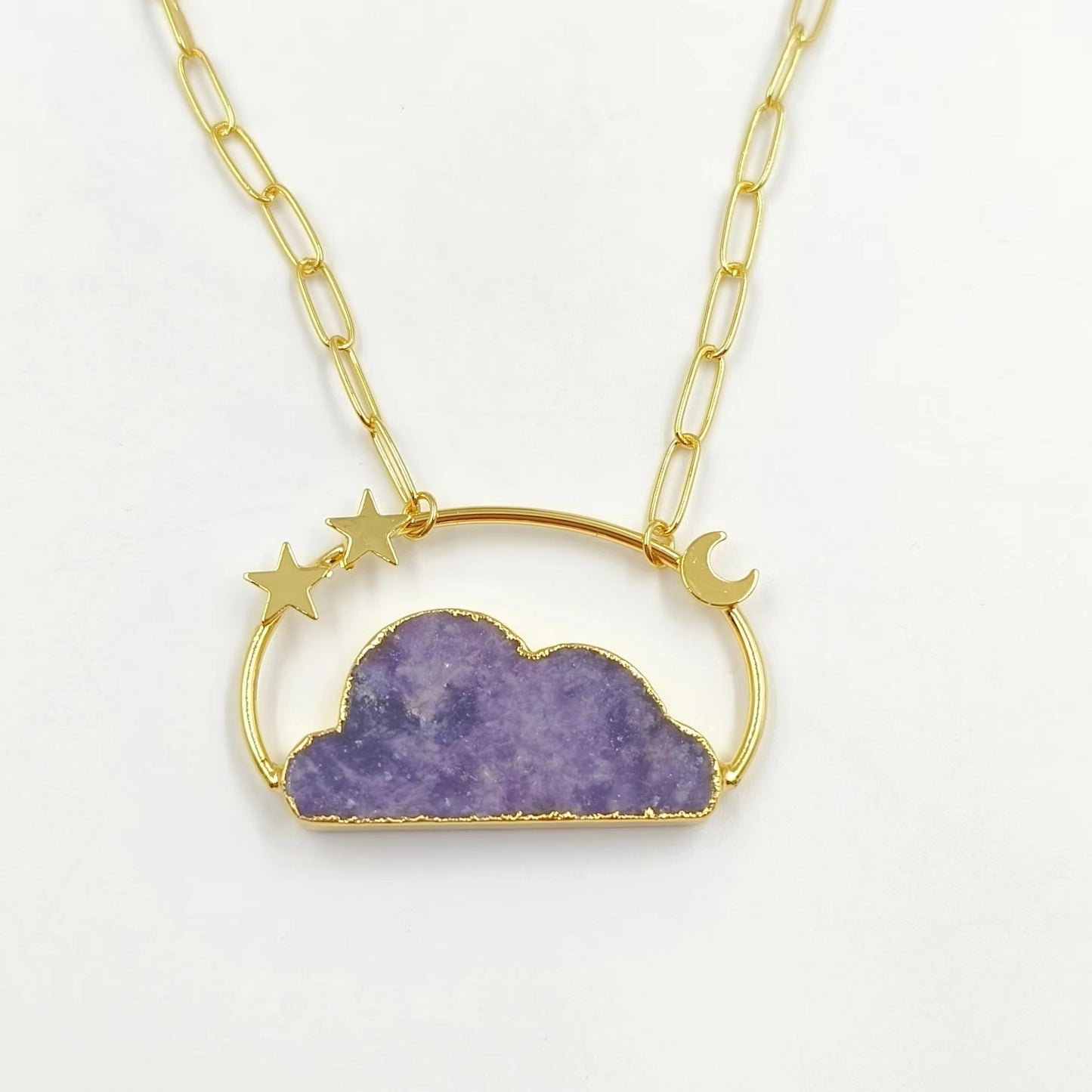 WT-N1447 WKT Exclusive Design Fashion 18K Real Gold Plated Resist Tarnishable Natural Stone Clouds Pendant Necklace Lovely Made