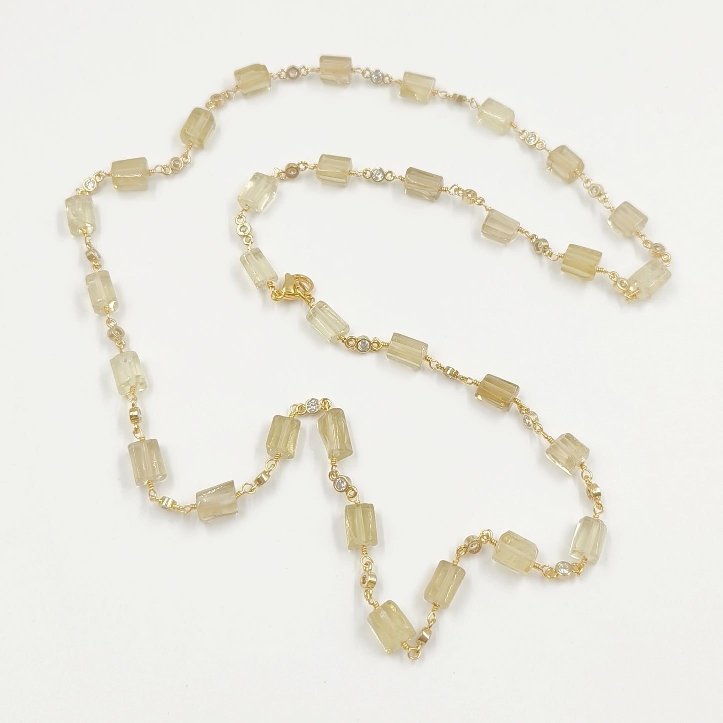 WT-N1433 Handmade Natural Stone Beads Chain 18k Yellow Gold Beads Necklace Gemstone Statement Necklace