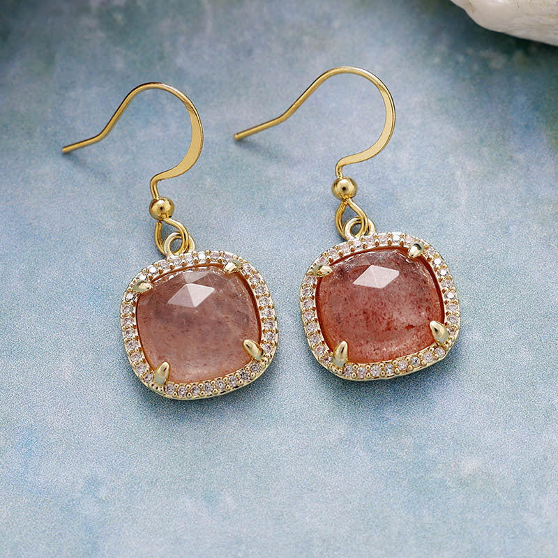 WT-E781 Porcelain High Quality Gemstones Women Earrings Natural Amethyst Amazonite Stone Square Shape For Birthday Gift