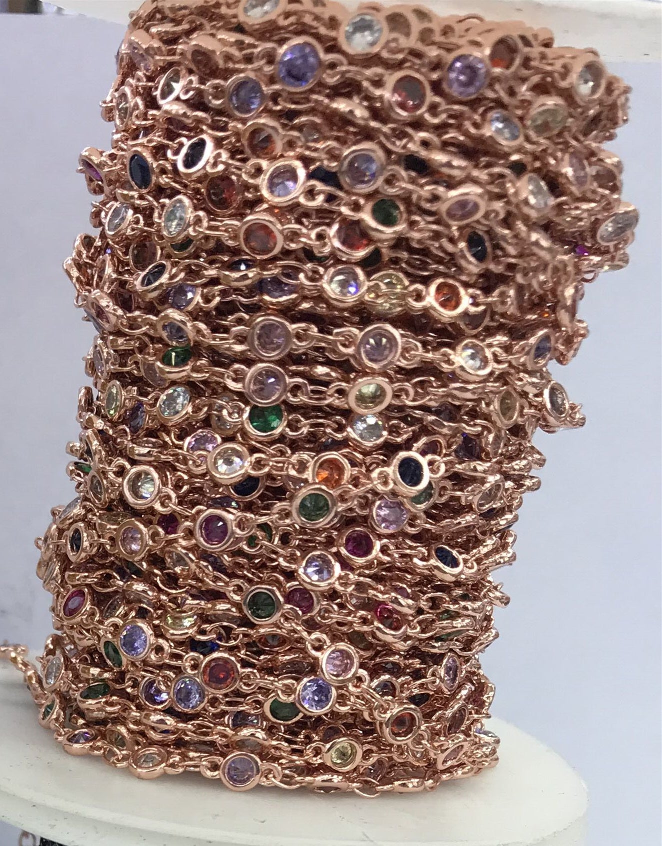 WT-BC132 Fashion Round Cubic Zircon Chain 18k Real Gold Plated Brass Chain Jewelry Making Cubic Zircon Chain
