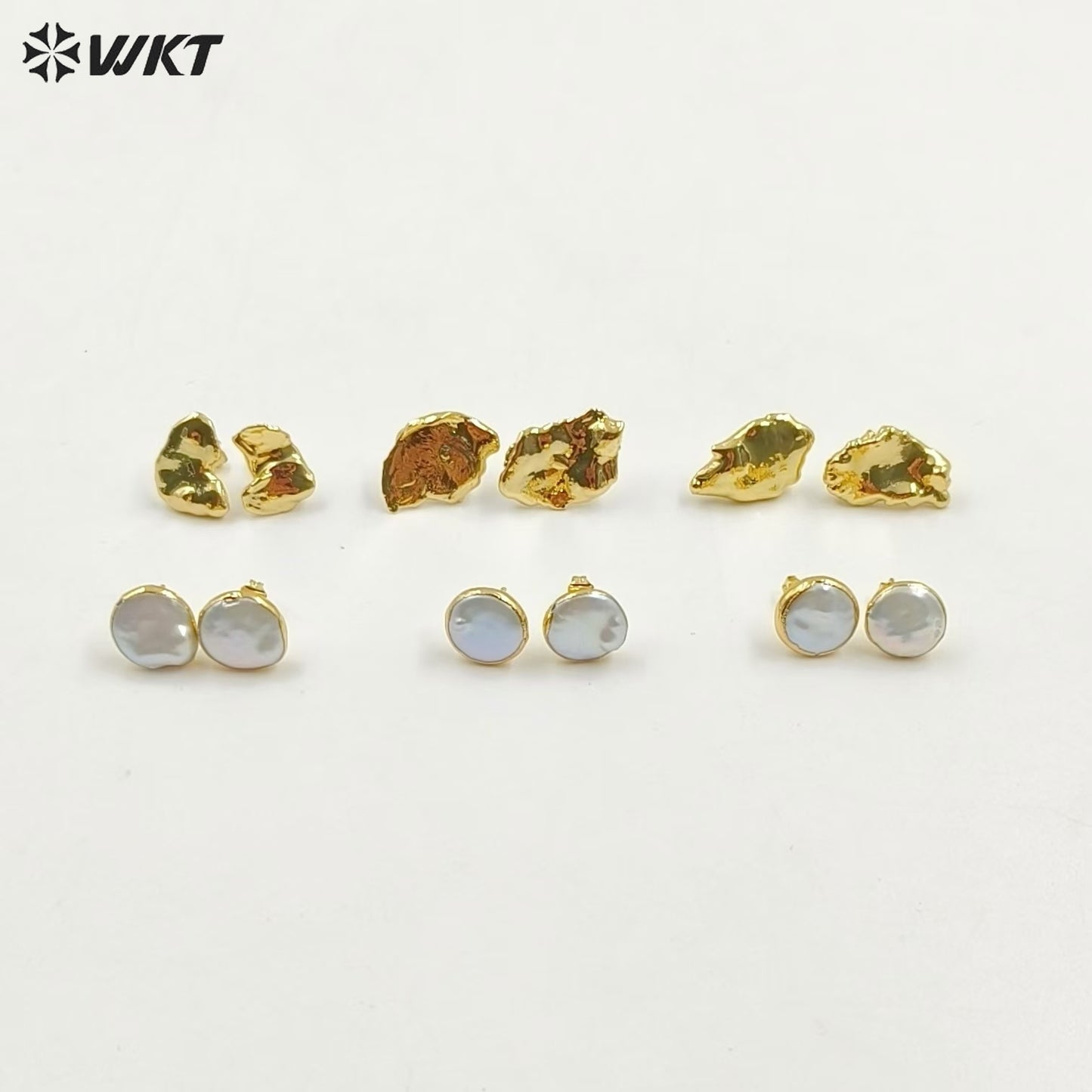 WT-MPE104 Latest Style Irregular Pearl Natural 18k Gold Plated Gift Weeding 10mm Romantic Pendant Earrings