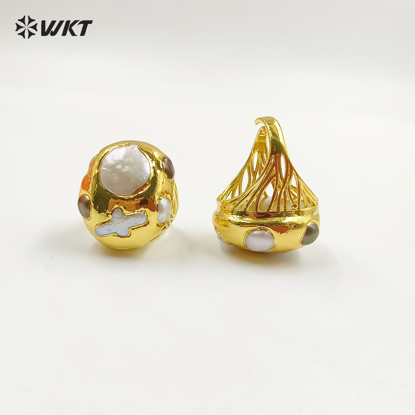 WT-MPR073 Wholesale Fashion 18K Real Gold Plated Resist Tarnishable Natural Freshwater Pearl Ring for Friend Gift