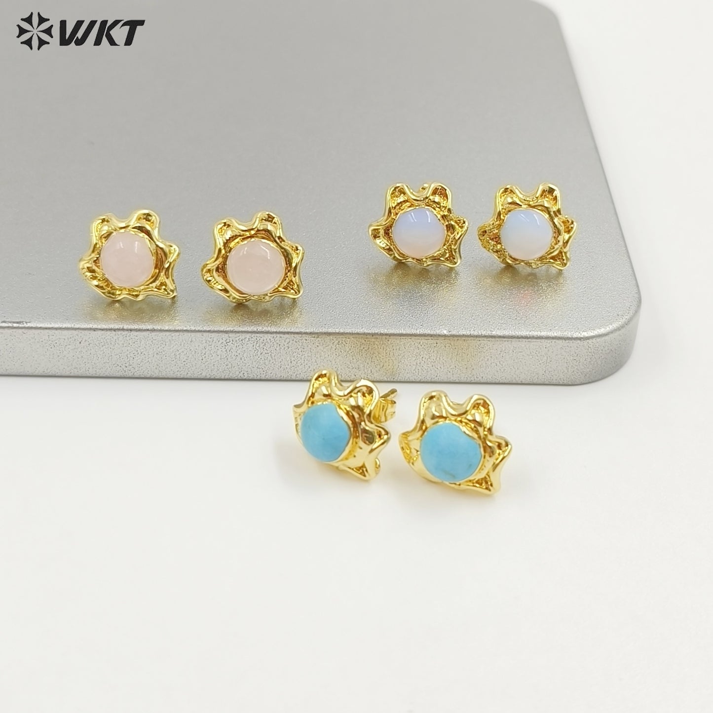 WT-EHP102 Exquisite Lovely 18K Gold Plated Natural Gemstones With Hoop Sun Shape Earrings For Girls Jewelry DIY Findings