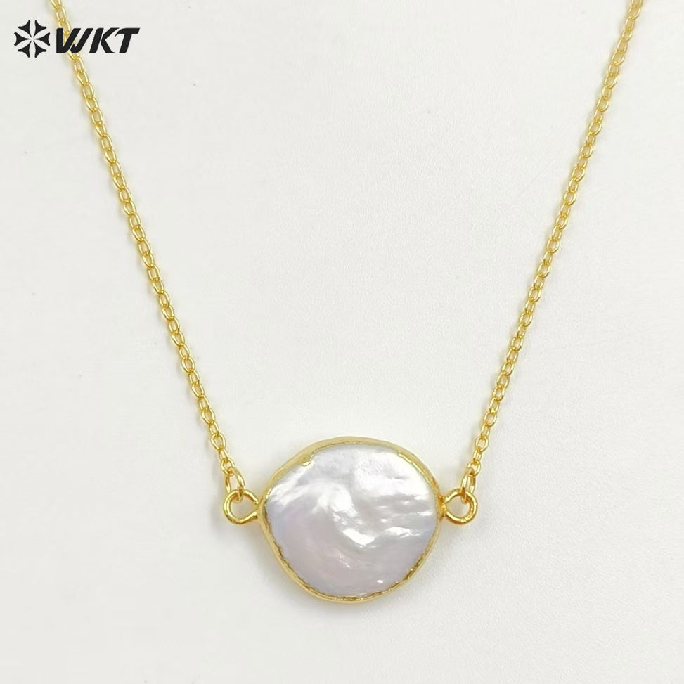 WT-N821 High Quality Connector Pearl Necklace Jewelry,Double Loops Natural Pearl Necklace Connector Necklace for Women