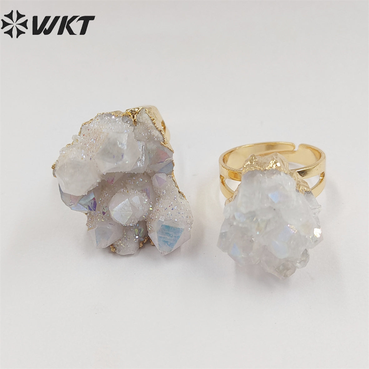 WT-R244 Exclusive Newest Aqua Aura Ring 18k Adjustable Natural Healing Crystal Quartz Cluster Aura Ring Fashion Women Stone Ring