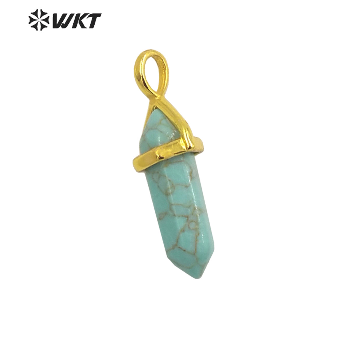WT-P1864 Trendy Hot Spirit Quartz Double Point Bullet Pendant Gold Cap Natural Gemstone Hexagon Stone Jewelry Pendant