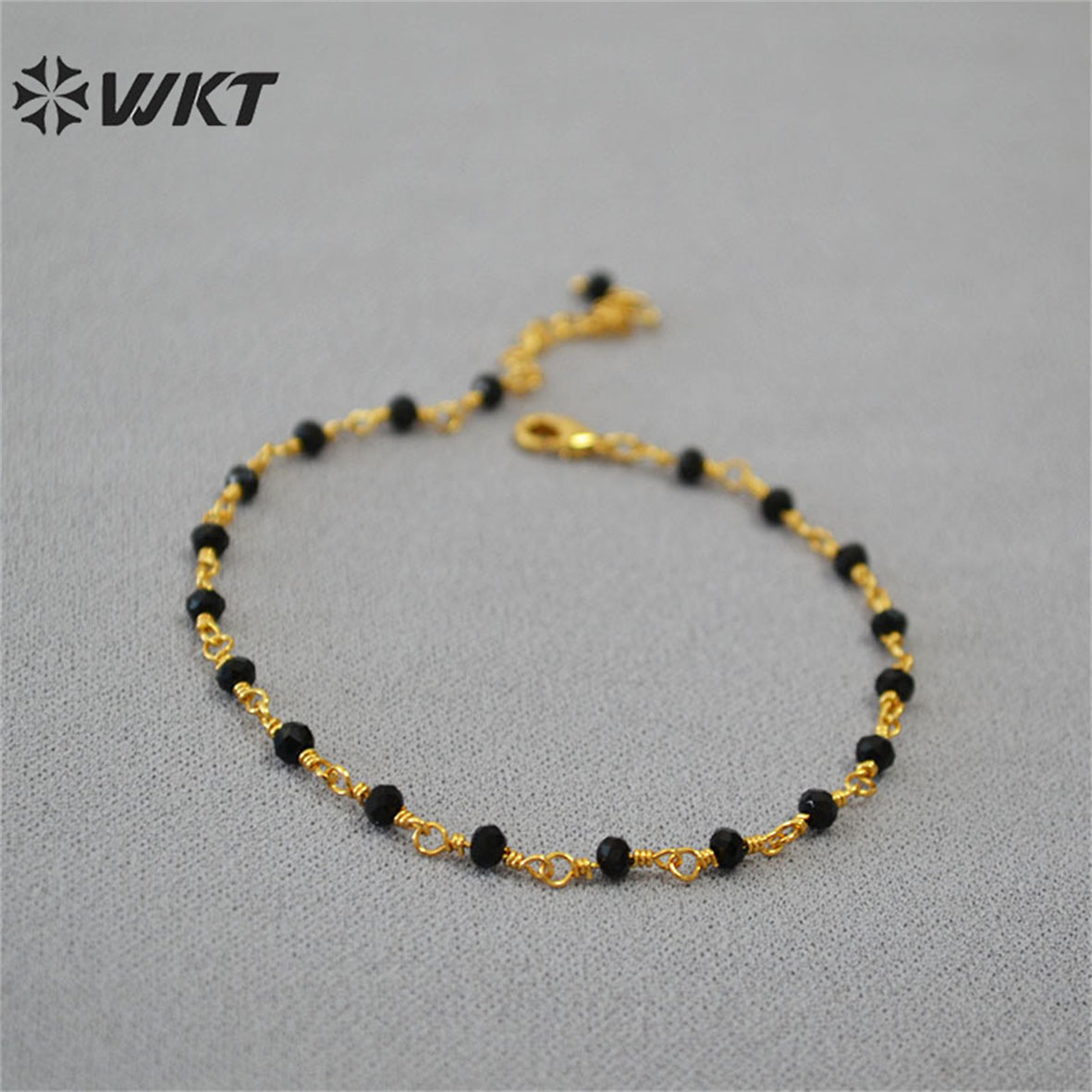 WT-JF339 Wholesale Fashion Gold Plated Resist Tarnishable Rosary Beads Chain Bracelet Natural Stone Beads Chain Bracelets