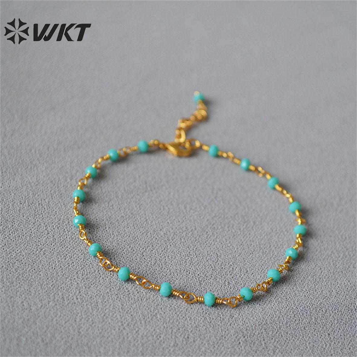 WT-JF339 Wholesale Fashion Gold Plated Resist Tarnishable Rosary Beads Chain Bracelet Natural Stone Beads Chain Bracelets