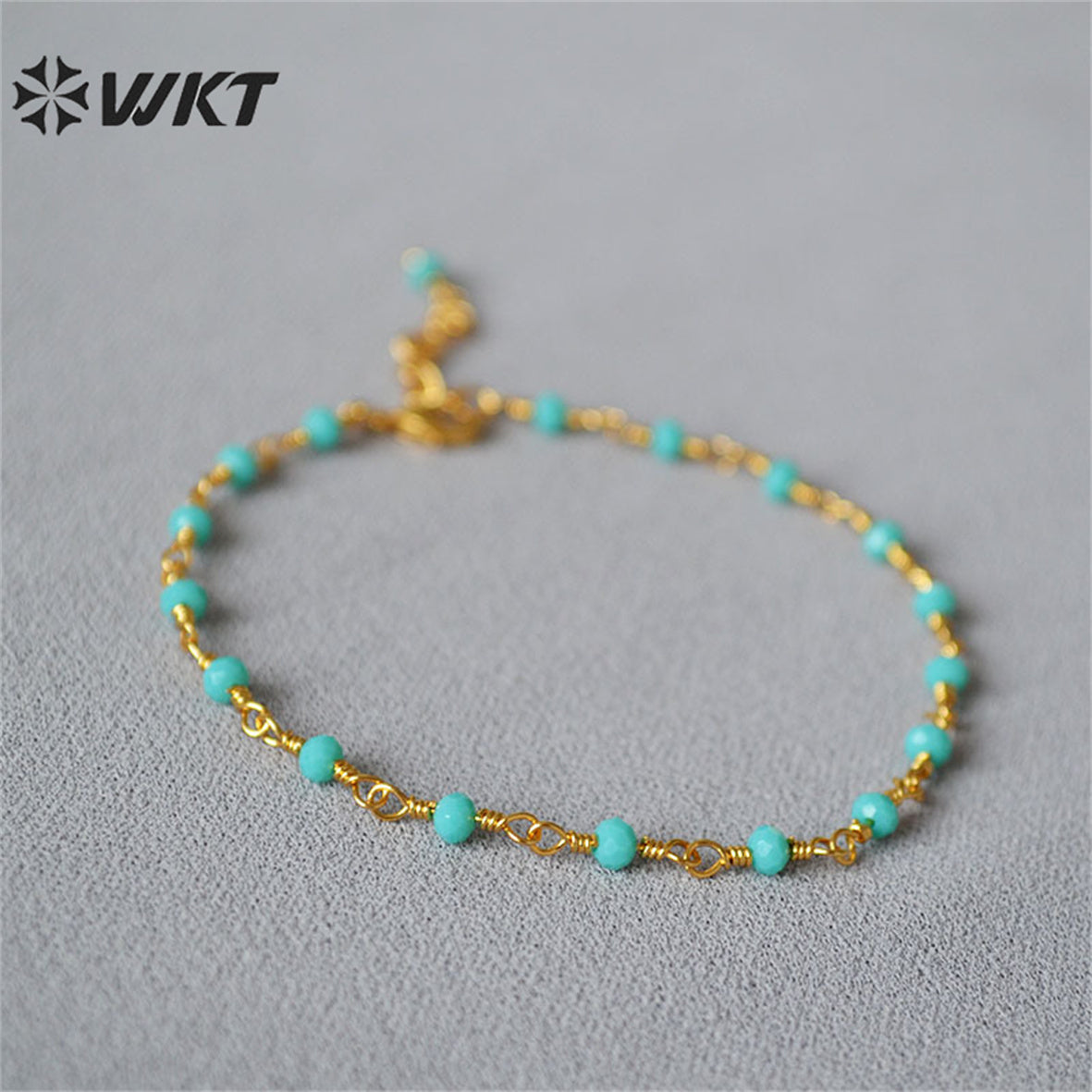WT-JF339 Wholesale Fashion Gold Plated Resist Tarnishable Rosary Beads Chain Bracelet Natural Stone Beads Chain Bracelets