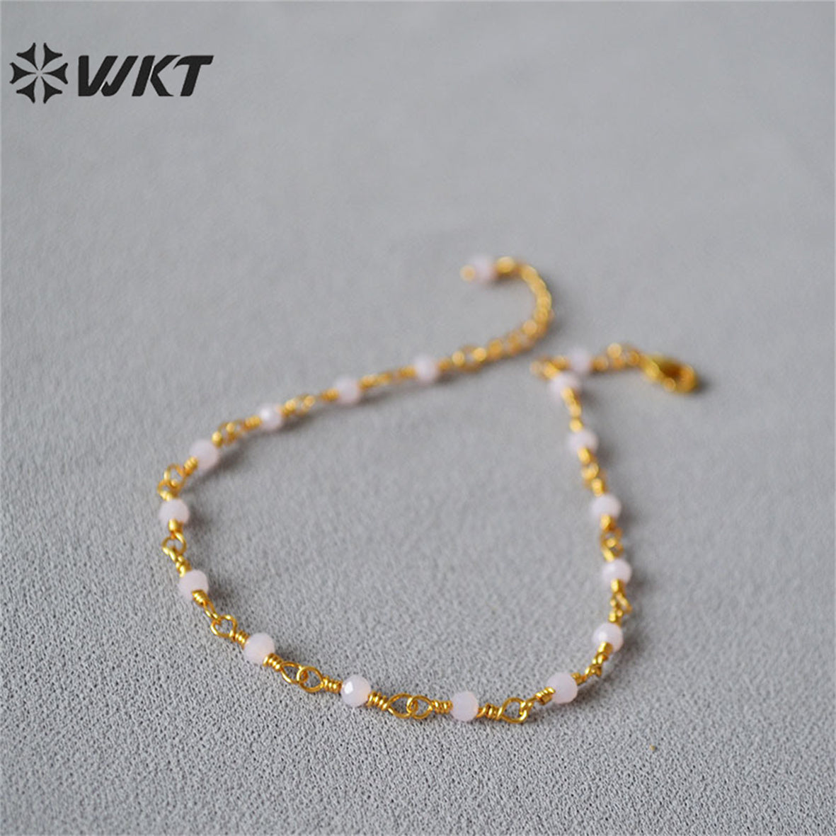 WT-JF339 Wholesale Fashion Gold Plated Resist Tarnishable Rosary Beads Chain Bracelet Natural Stone Beads Chain Bracelets
