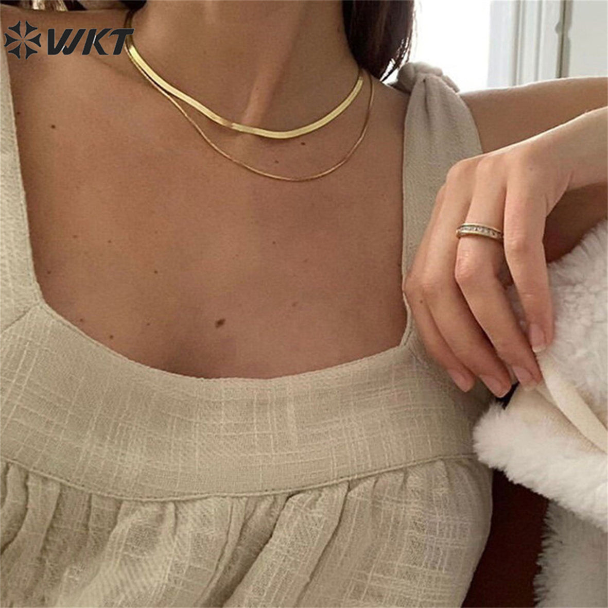 WT-BFN044 Wholesale Special Double Layer Snake Chain Necklace 18k Gold Plated Resist Tarnishable Brass Chain Choker Necklace