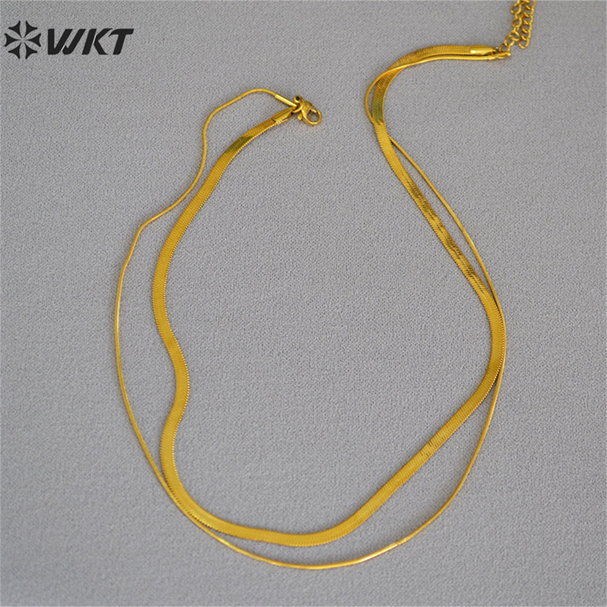 WT-BFN044 Wholesale Special Double Layer Snake Chain Necklace 18k Gold Plated Resist Tarnishable Brass Chain Choker Necklace