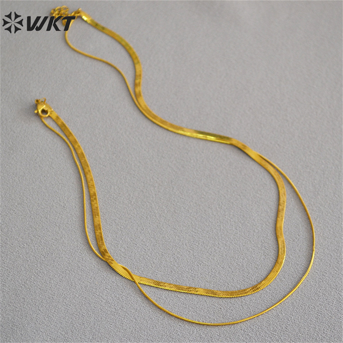 WT-BFN044 Wholesale Special Double Layer Snake Chain Necklace 18k Gold Plated Resist Tarnishable Brass Chain Choker Necklace