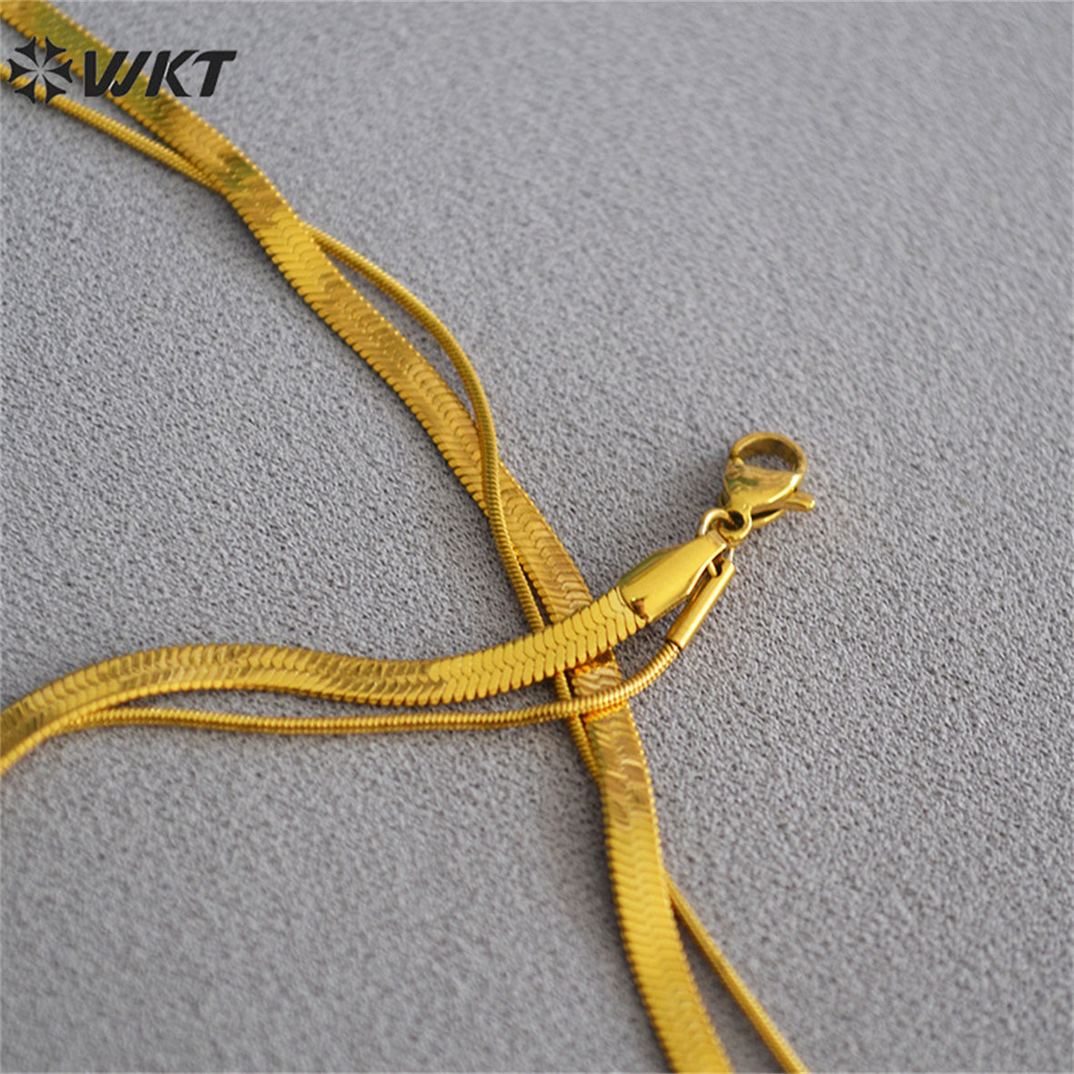 WT-BFN044 Wholesale Special Double Layer Snake Chain Necklace 18k Gold Plated Resist Tarnishable Brass Chain Choker Necklace