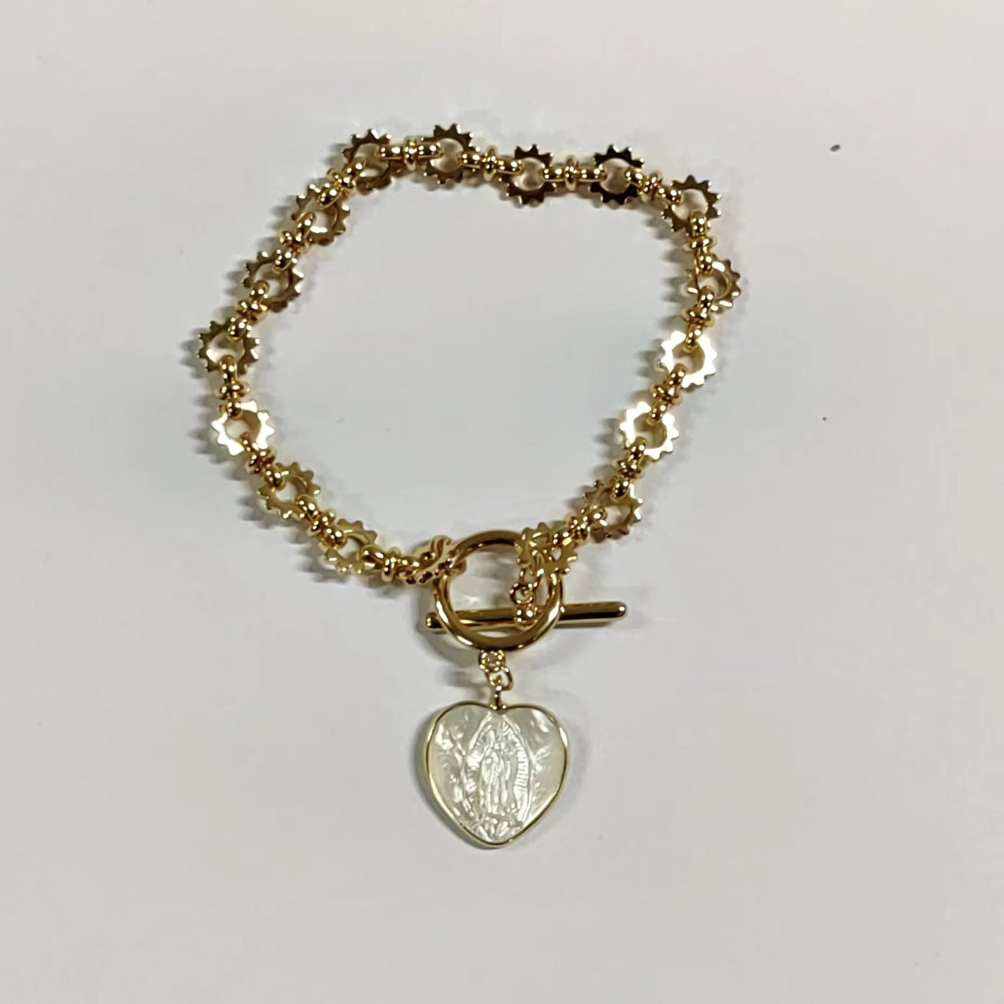 MPB077 WKT Exclusive Design Europe Hot OT Clasp Wheel Chain Metal Bracelet with Angel Charms Lady of Guadalupe Religion Bracelet