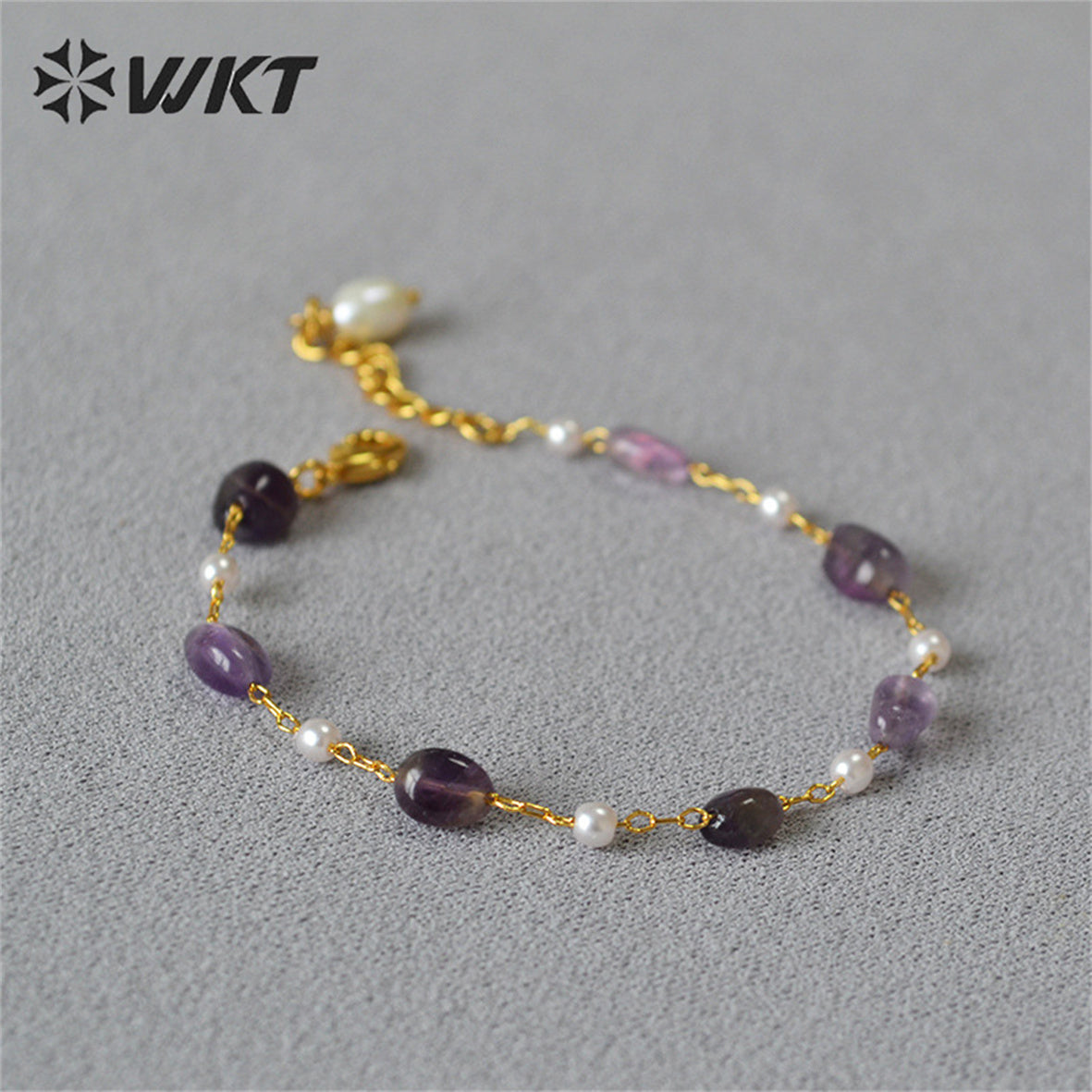 WT-B629 WKT New Handmade Natural Gemstone Bracelets Lovely Amazonite Amethyst Stone Rosary Beads Lucky Bracelets
