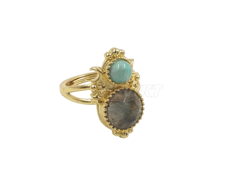 WT-R477 New Design Vintage Gemstone Ring With Pearl Charms Women Fashion Gold Plated Peacock Stone Ring Boho Charming Ring