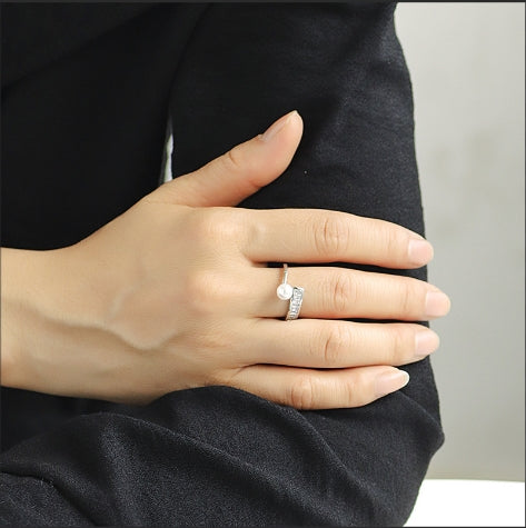 WT-MR045 Wholesale Popular Fashion Gold Plated Freshwater Pearl And Zircon Adjustable Rings For Ladies Daily Matching