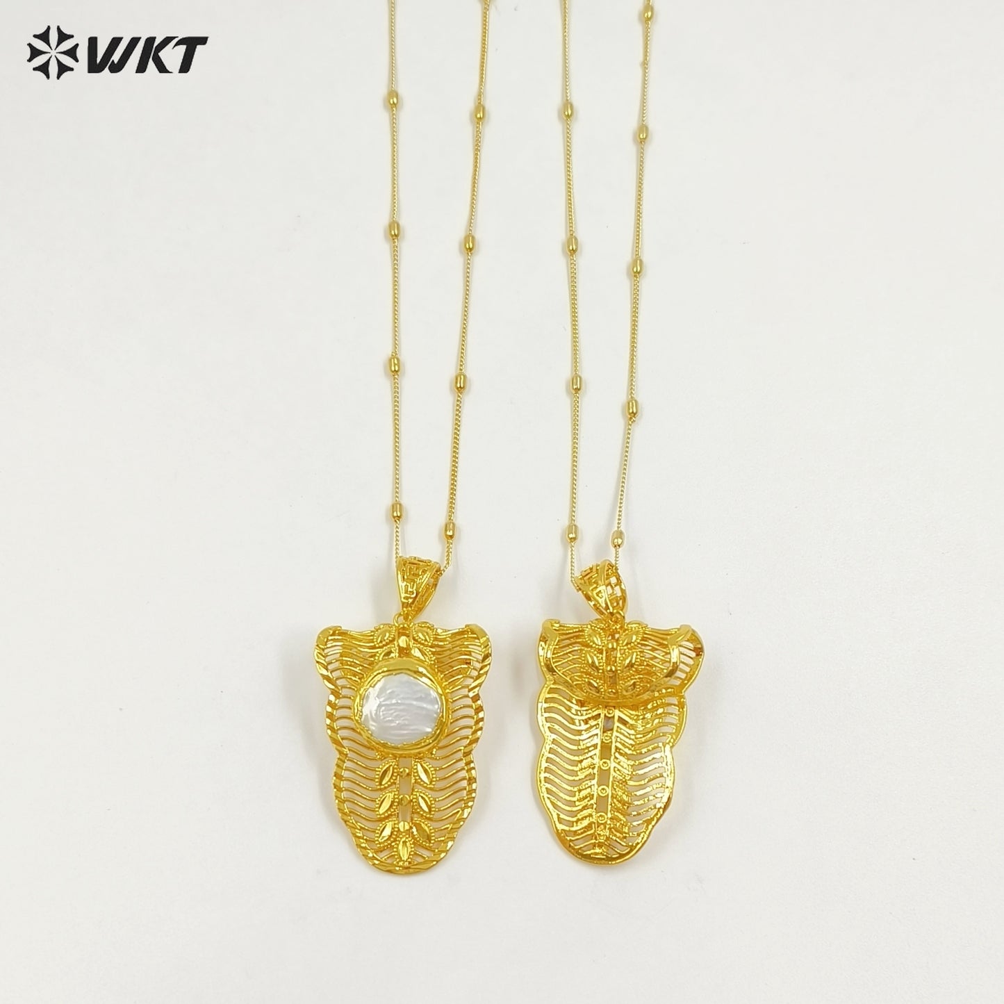 WT-JN329 New Sales Exquisite Gold Electroplated Leaves Shape With Round Natural Freshwater Pearl Pendant Necklace Women Jewelry
