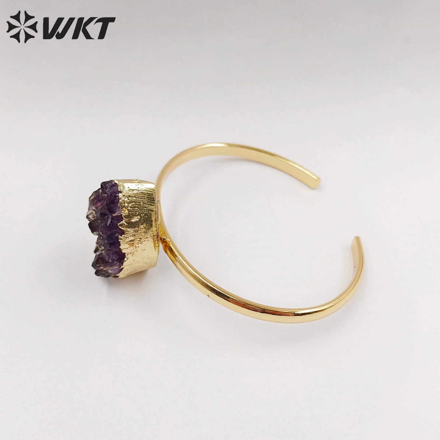WT-B173 Exclusive Natural Amethyst Singles Stone Bangles in Adjustable Size, Amethyst Teardrop Stone Bangles