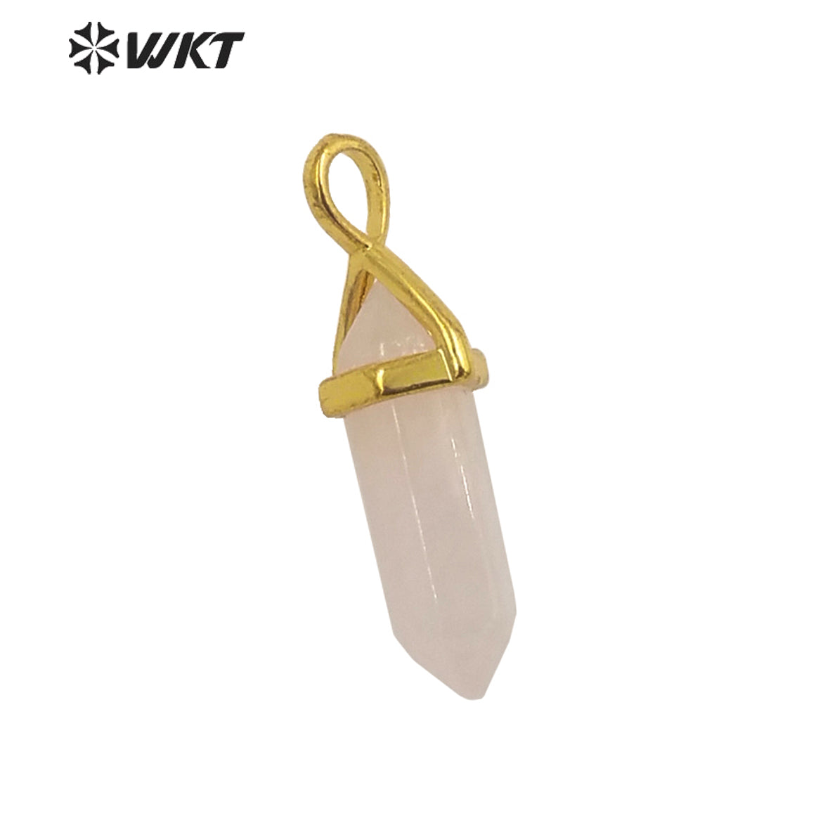 WT-P1864 Trendy Hot Spirit Quartz Double Point Bullet Pendant Gold Cap Natural Gemstone Hexagon Stone Jewelry Pendant