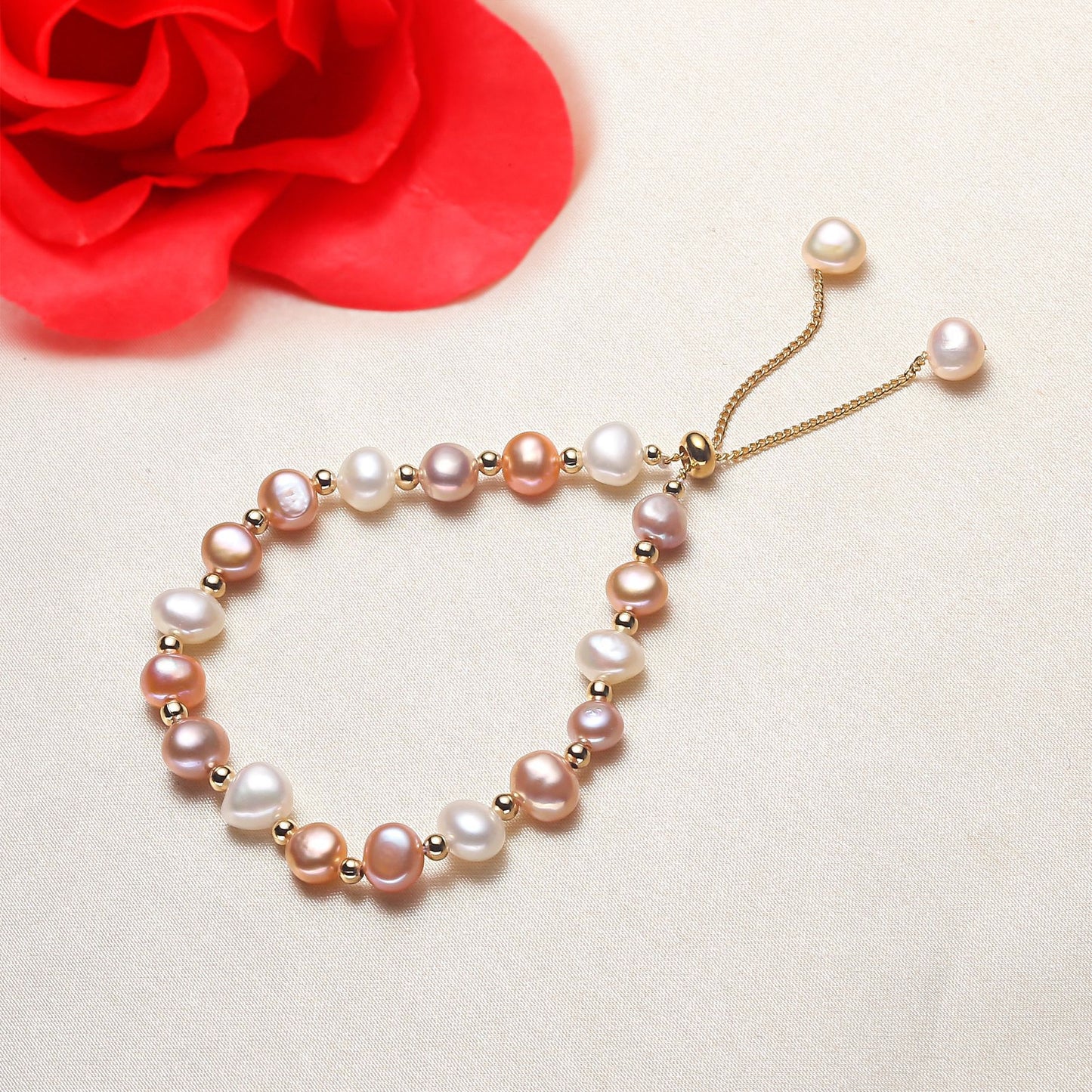 MPB115 Wholesale Fashion Gorgeous Natural Rice Freshwater Pearl Bracelet Women Hand Strand Beads Adjustable Chain Bracelets