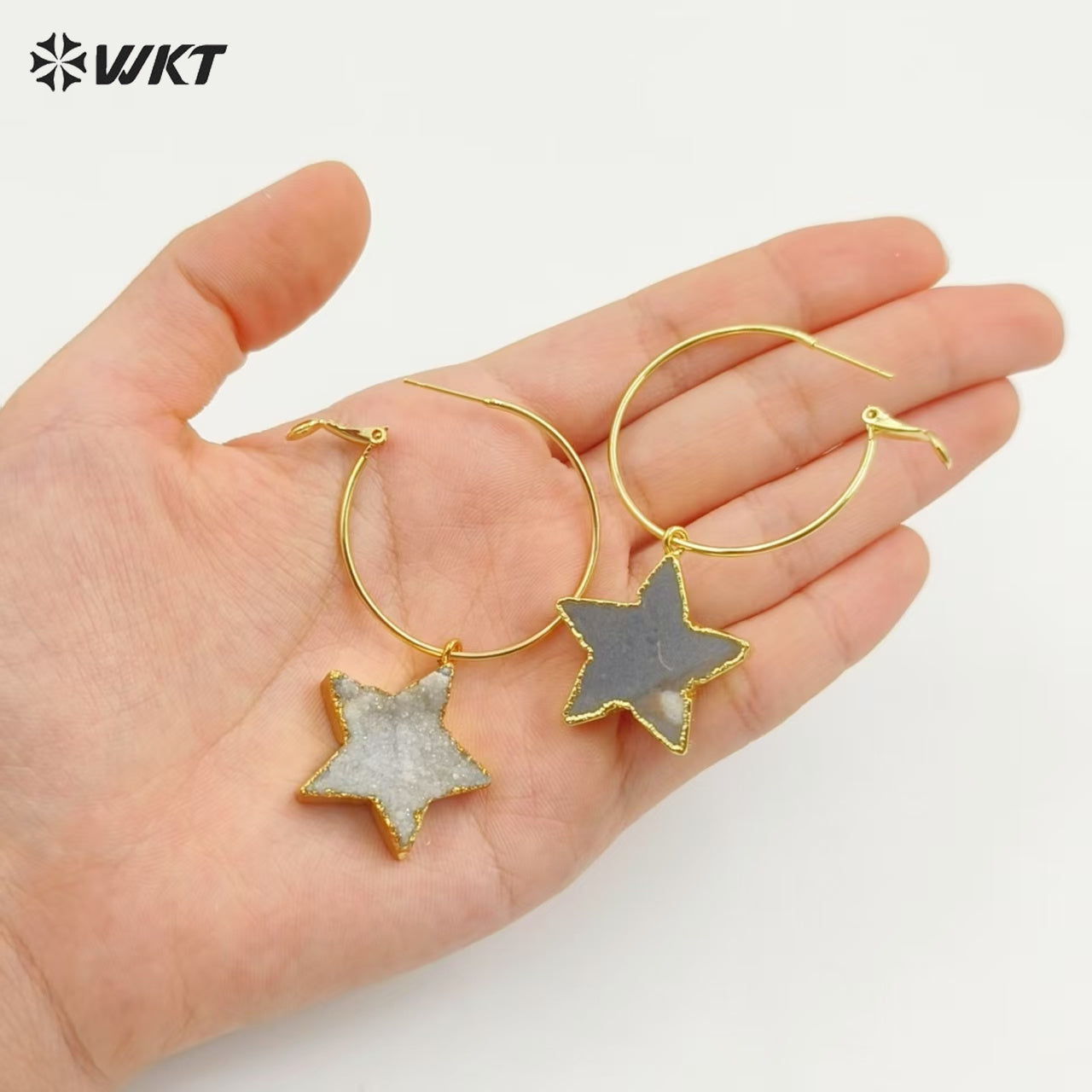 WT-E739 Wholesale Fashion Druzy Five Star Natural Crystal Quartz Stone Earrings Round Hoop Shape Women Beautiful Jewelry