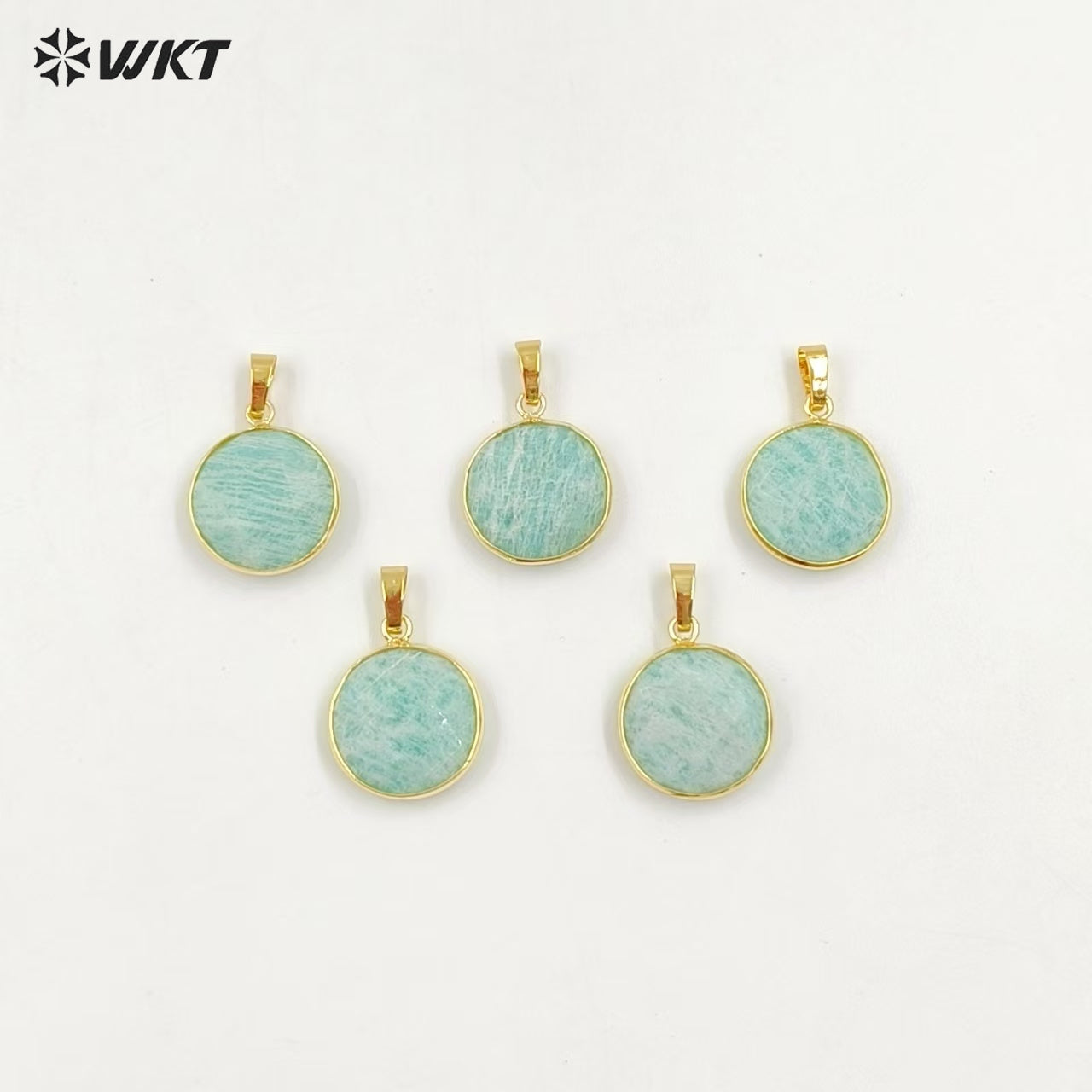 WT-P1525 Gold Plated Amazonite Round Pendant Wholesale Classic Women Charming Jewelry Natural Amazonite Pendant