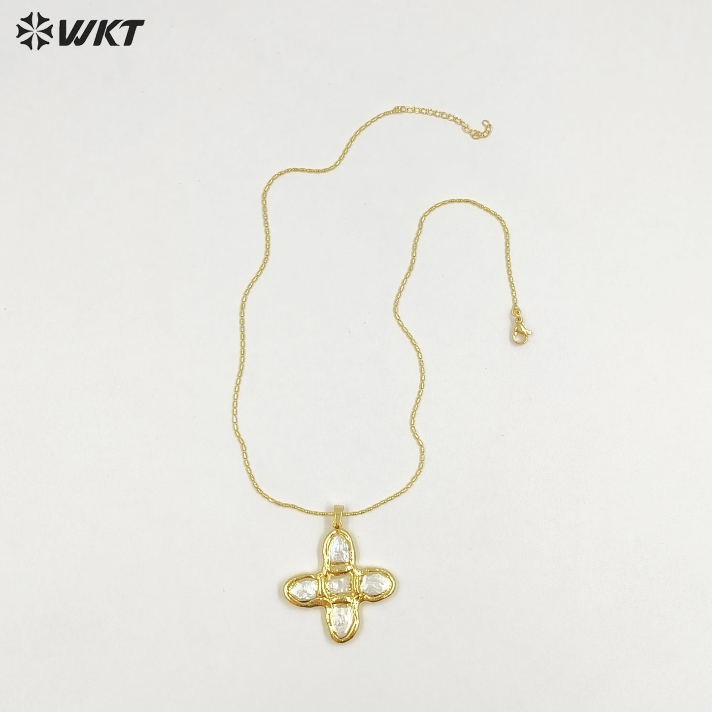 WT-JN340 Top Fashion Gold Plated Boutique Jewelry Five Natural Freshwater Pearls Cross Necklace As Women Anniversary Gift