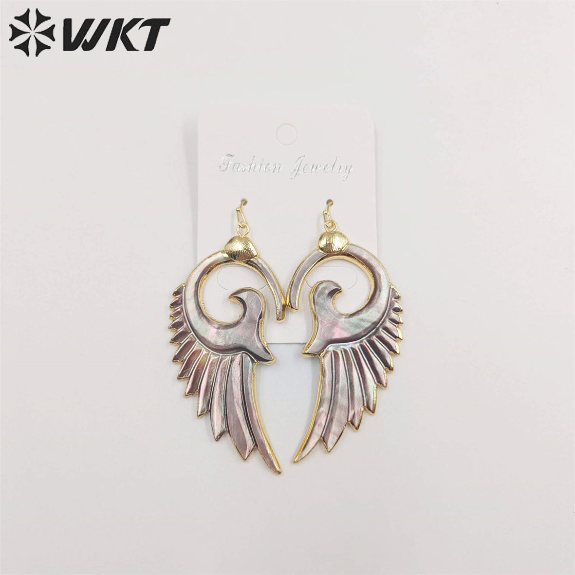 WT-E268 Newest Fashion Morden Gold Plated Shell Feather Earrings Elegant Popular Dangling Real Shell Feather Earrings