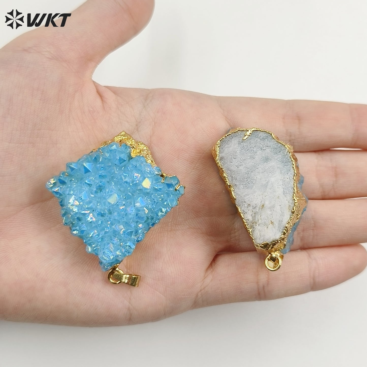 WT-P1917 New Precious Lovely Natural Aura Cluster Quartz White Crystal Colorful Amazonite Stone Pendants