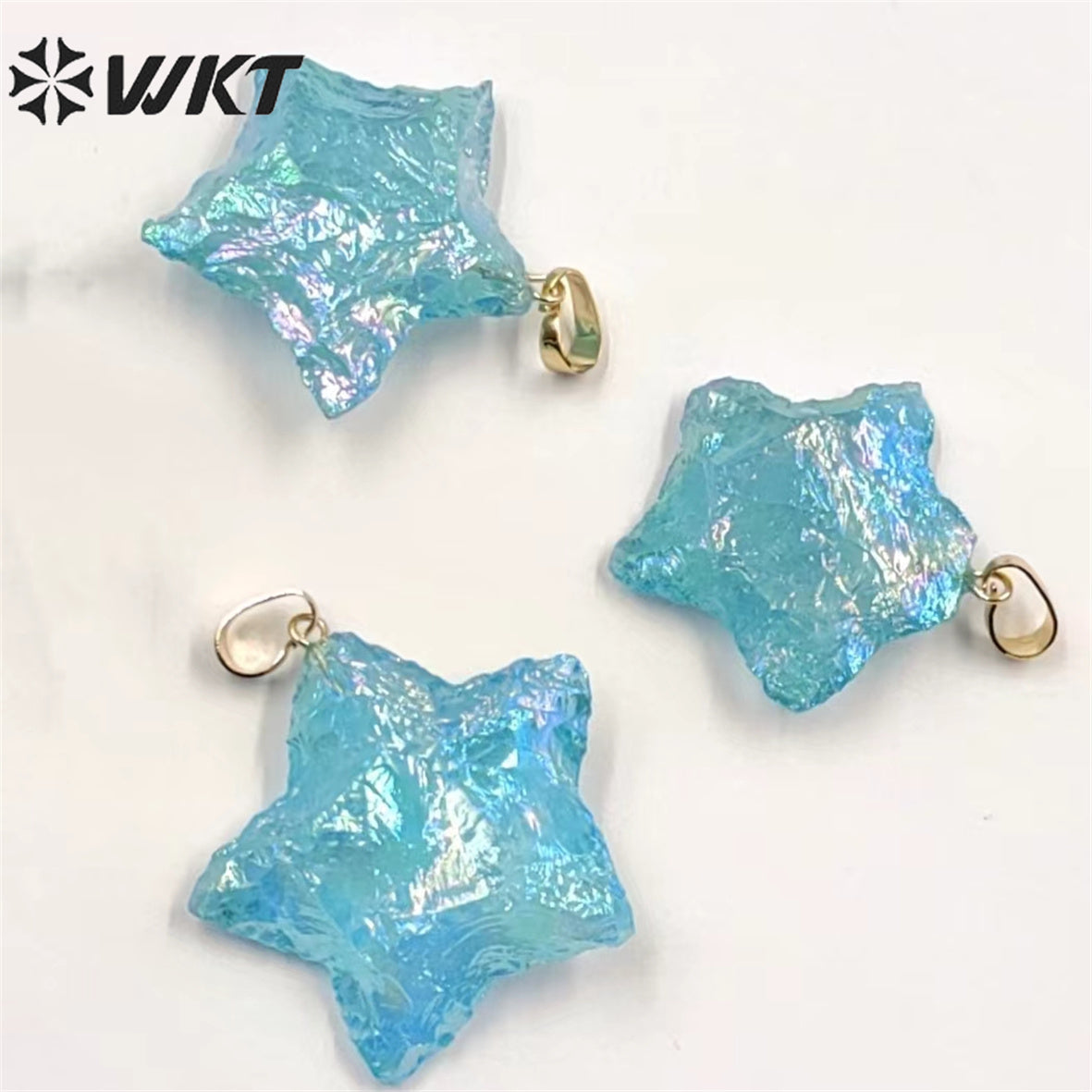 WT-P1885 Amazing Natural Aqua Aura Crystal Quartz Pendant Single Loop Raw Stone Quartz Star Pendant for Necklace Design
