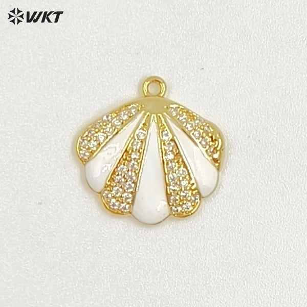 WT-MP311 New Arrival Gold Plated Drop Oil And Zircon Shell Shape Little Charm Pendant For Ladies Jewelry Bracelets Making