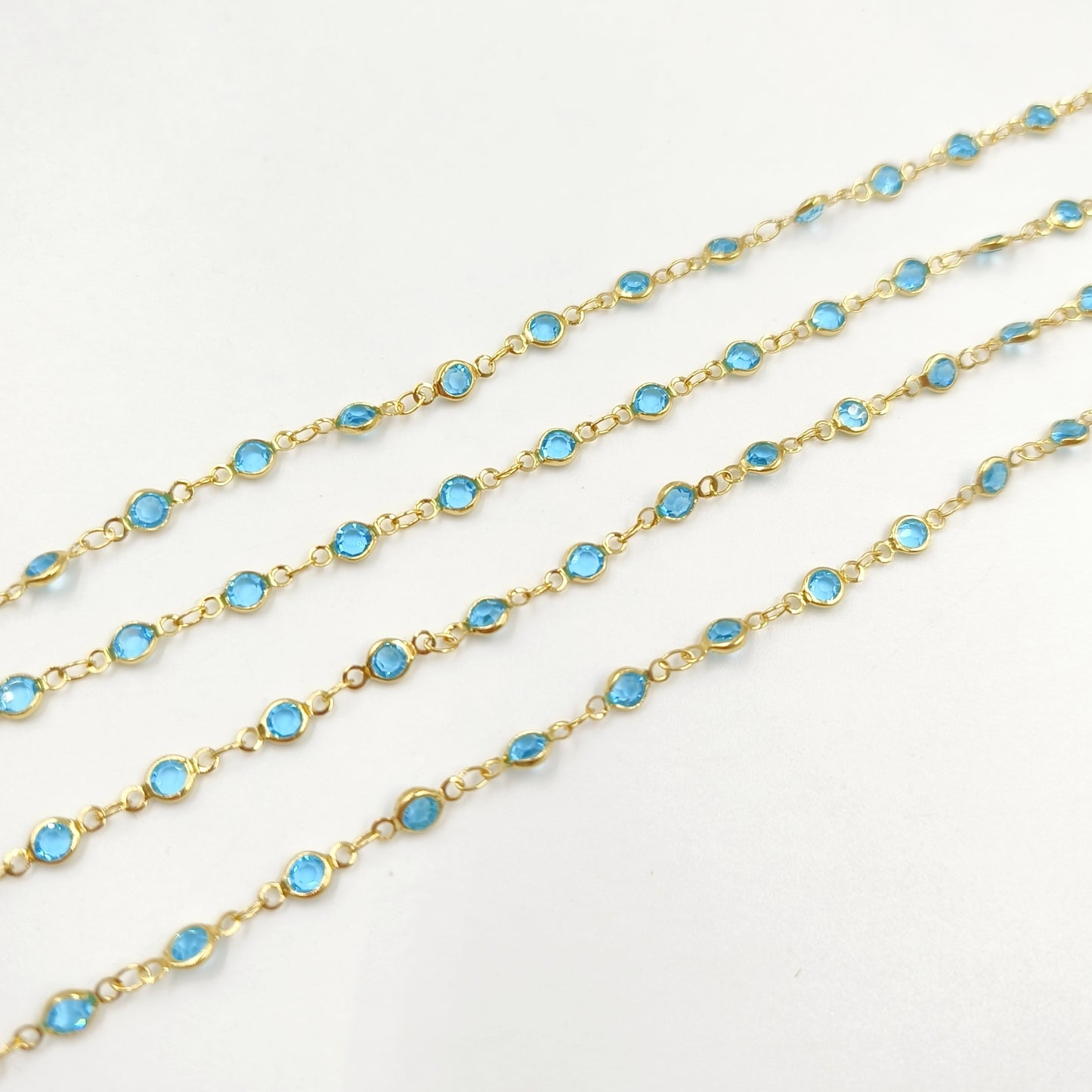 WT-RBC230 Super Hot 18K Real Gold Plated Aqua Crystal Round Beads Chain for Women Jewelry Necklace DIY Design Findings