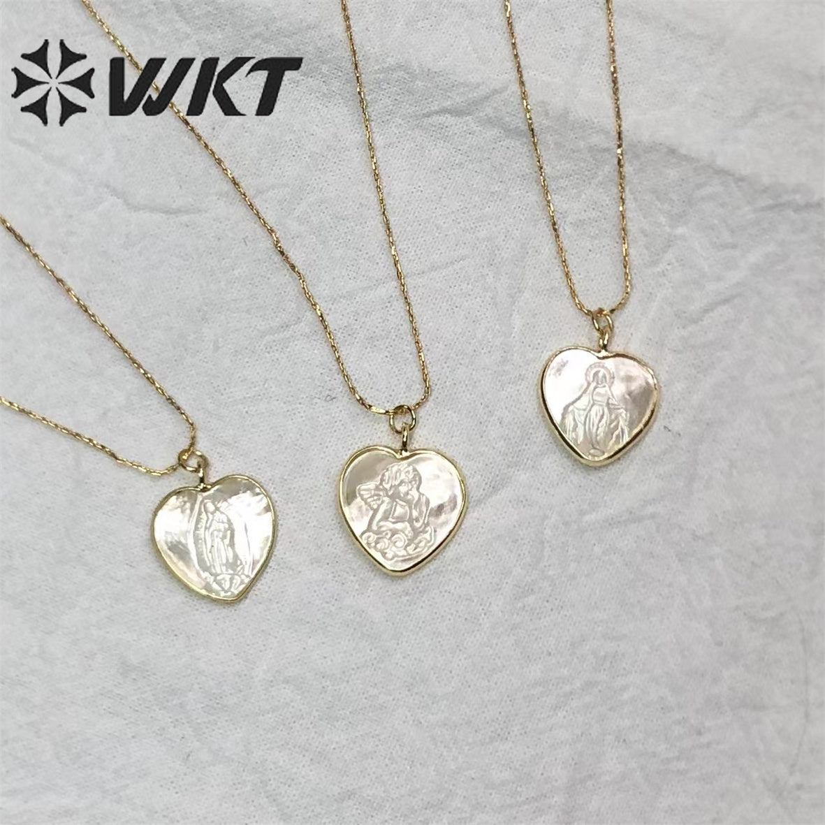 WT-JN162 Virgin Mary Fashion Heart Shape Real Gold Seashell Necklace Christian Religious Necklace Marine Life Jewelry