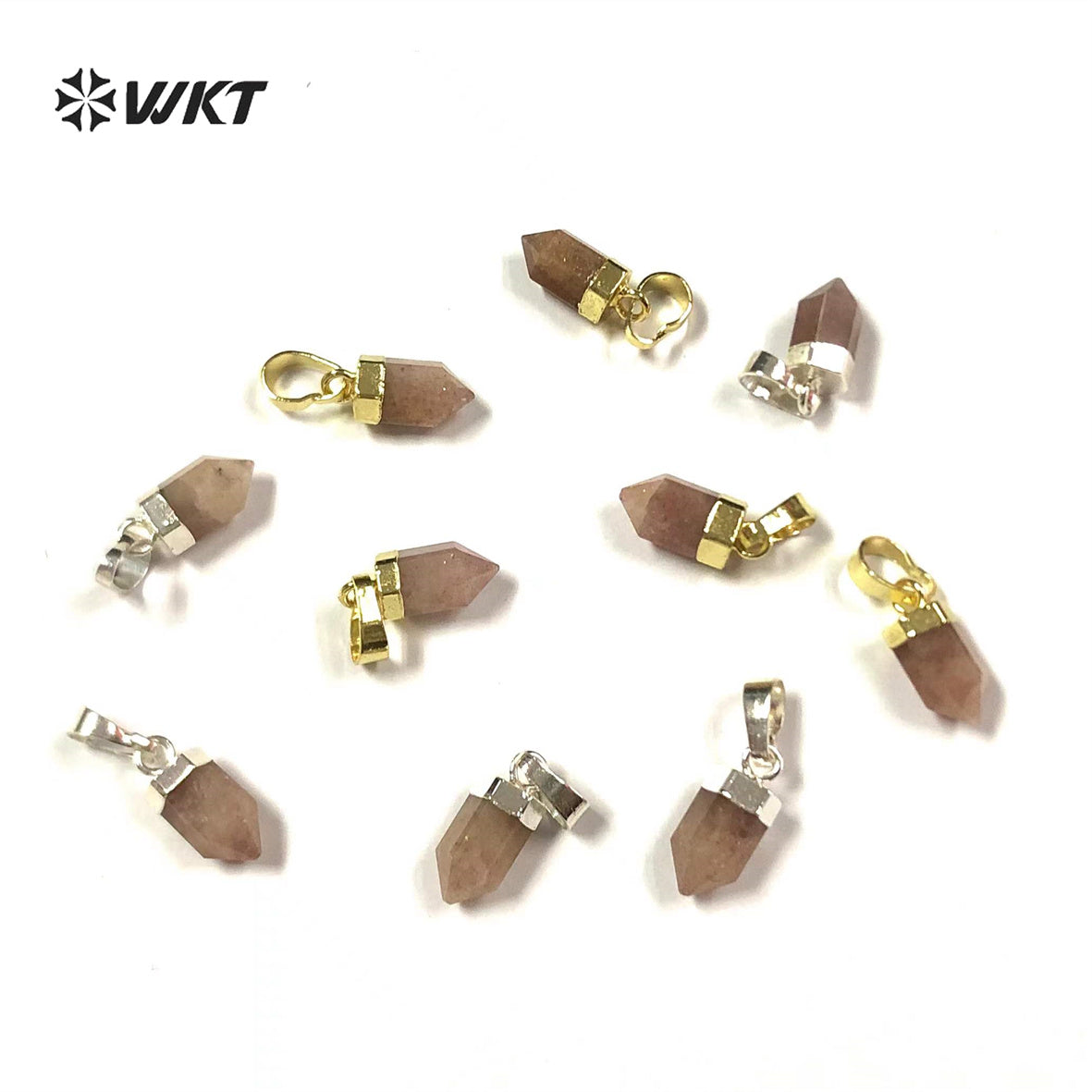 WT-P1755 Dainty Tiny Natural Stone Mini Cute Hexagonal Strawberry Crystal Pendants Components for Jewelry Making Quartz Point