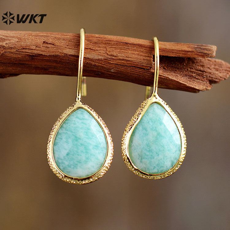 WT-E783 Simple Exquisite Design Ladies Earrings Water Drop Shape Natural Stone With 18K Gold Plated For Daily Decoration
