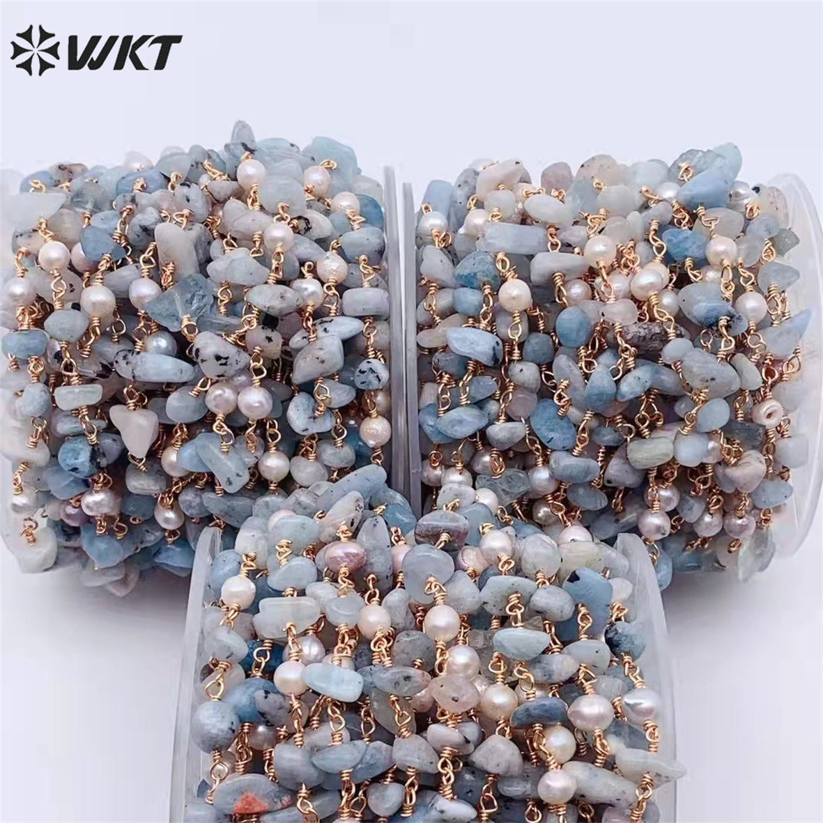 WT-RBC208 Wholesale Fashion Gold Electroplated Colorful Natural Tourmaline Beads Chain Handmade Stone Made Rosary Beads Chain