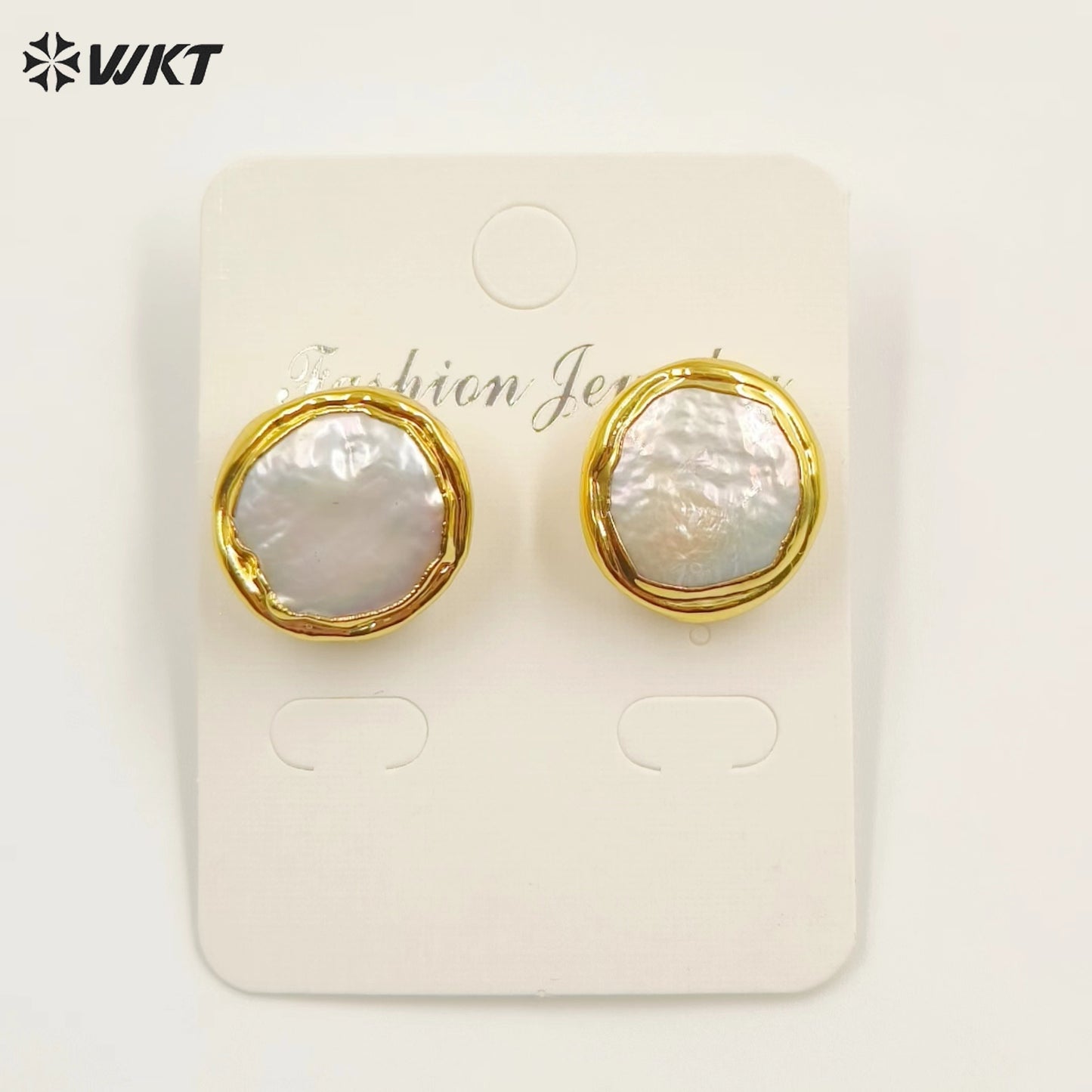 WT-MPE105 Latest Style Regular Freshwater Pearl Natural 18k Gold Plated Gift for Women Weeding 18mm Romantic Pendant Earrings
