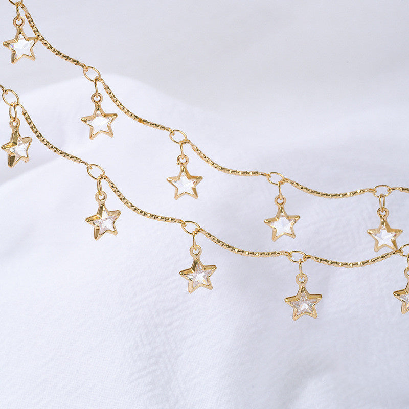 WT-RBC242 Beautiful Simple Elegant and Fresh Style New Design Heart and Star Shape Crystal Charms Brass Chain DIY for Necklace