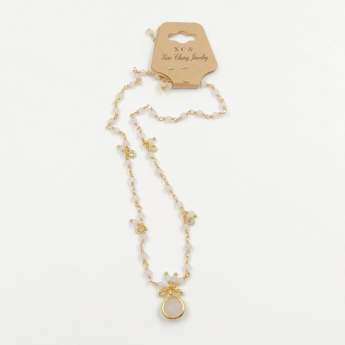 WT-N1431 16+2Inch Extend Chain Long Vubic Zircon Stone18k Yellow Gold Beads Necklace Gemstone Casual Long Statement Necklace