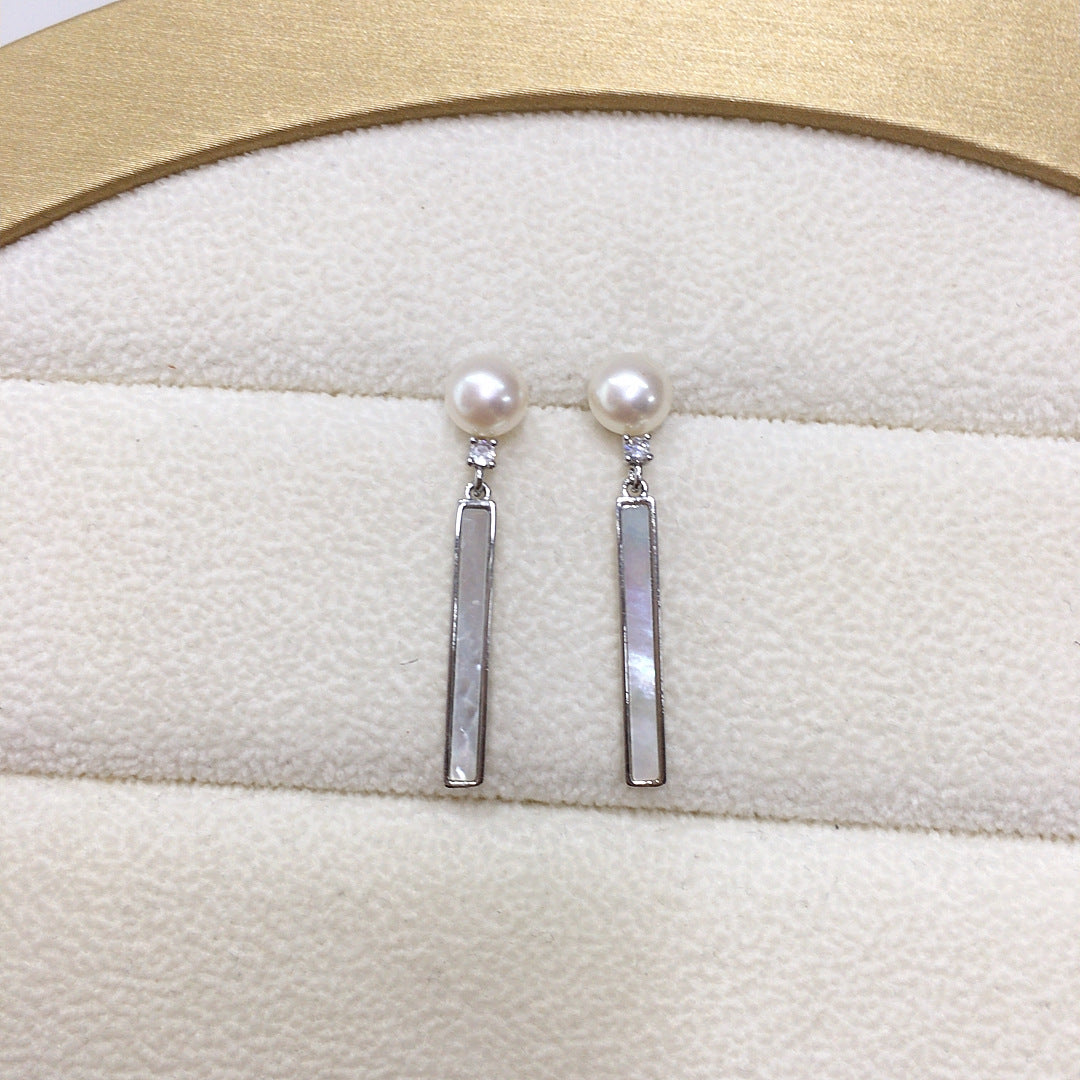 WT-MPE176 High Quality Trendy Gold and Silver Color Round Mother Of Pearl Long Pendants Earrings For Girls Party Jewelry