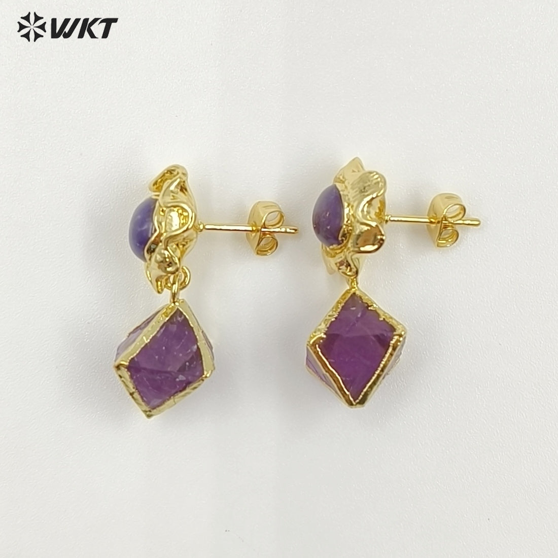 WT-E793 Exquisite Unique 18K Gold Electroplated Natural Gemstones Rhombus Little Earrings As Women Party Birthday Present