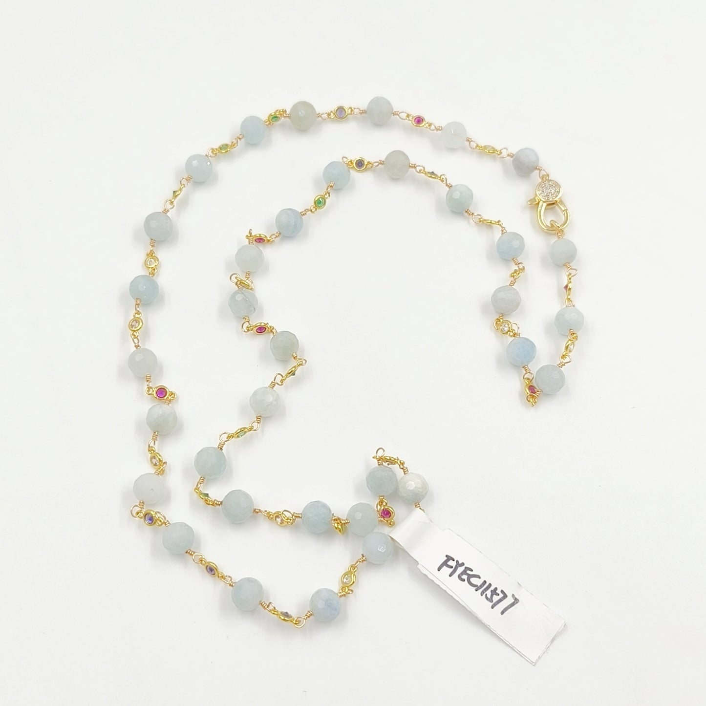WT-N1432 16+2inch Extend Chain Rosary Gemstone Beads Charm 18k Yellow Gold Beads Necklace Gemstone Statement Necklace