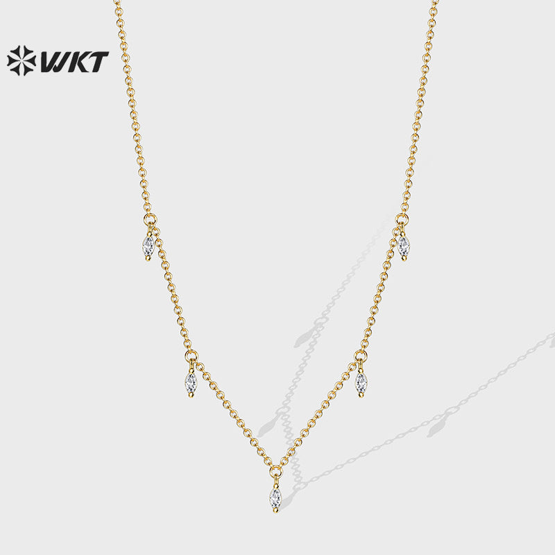 WT-MN1001 New Arrival Gold Electroplated Women Necklace With Cubic Zircon Fashion Style Clavicle Chain Wholesale for Gift