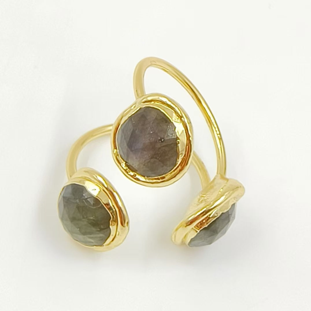 WT-R561 Beautiful Stylish 18K Gold Plated Round Opening Adjustable Natural Gemstone Cocktail Ring for Women Attending Party
